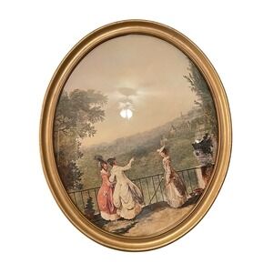 Antique Vtg Wood Gold Convex Curved Bubble Glass Picture Frame Art Nouveau 18x15